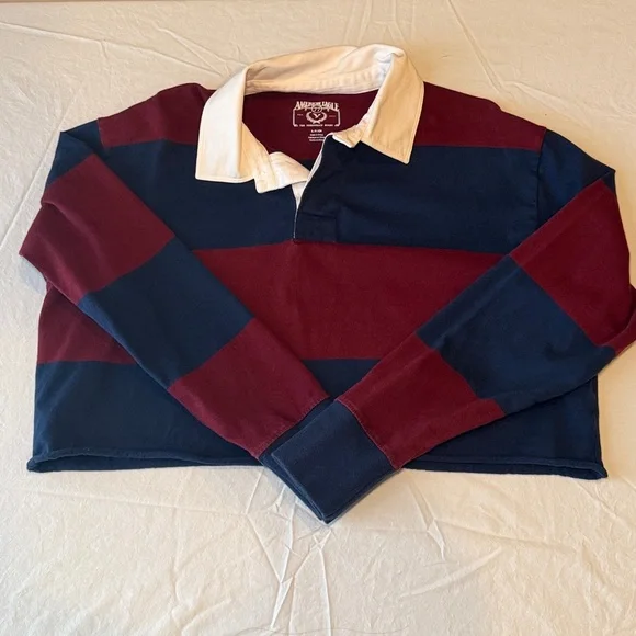 American Eagle Outfitters The Throwback Rugby Polo Cropped Shirt Size Small EUC - Picture 3 of 10